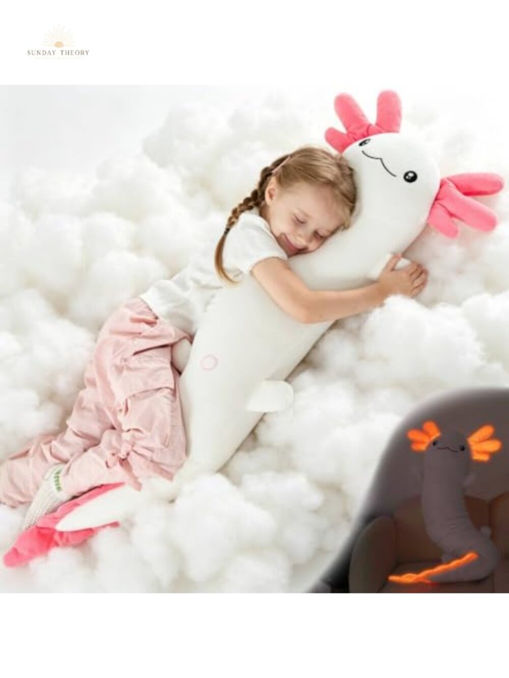 4ft Glow in the Dark Axolotl Plush Pillow Stuffed Animal Body Pillow